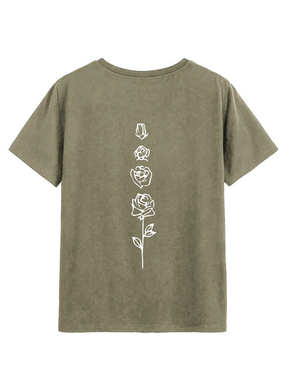 Rose Round Neck Short Sleeve T-Shirt