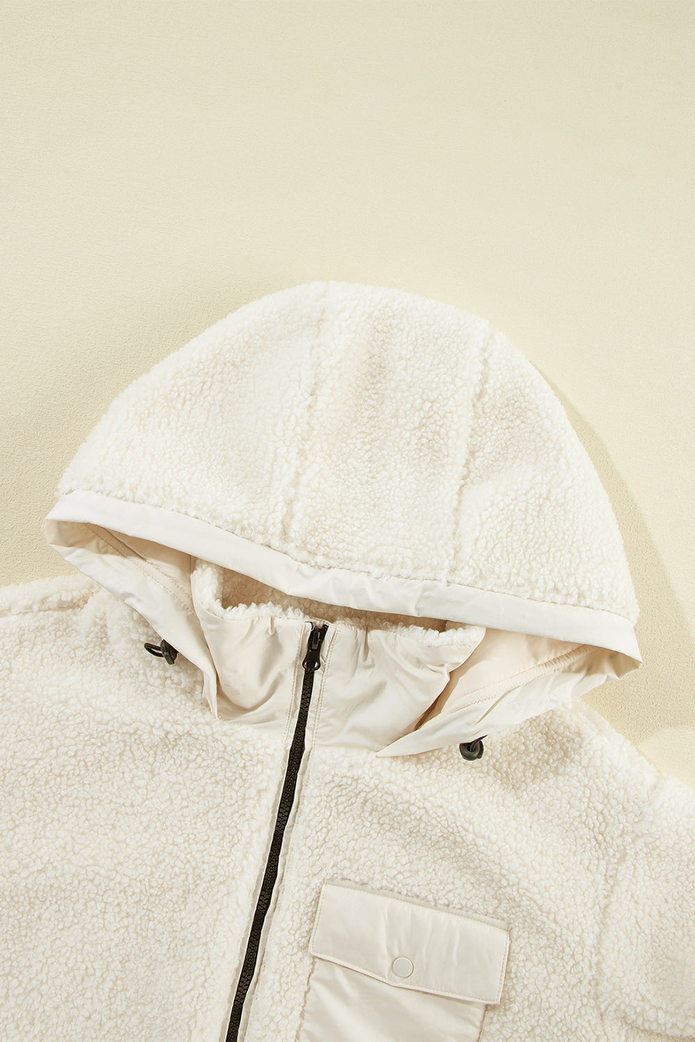 Drawstring Zip Up Sherpa Jacket with Removable Hood